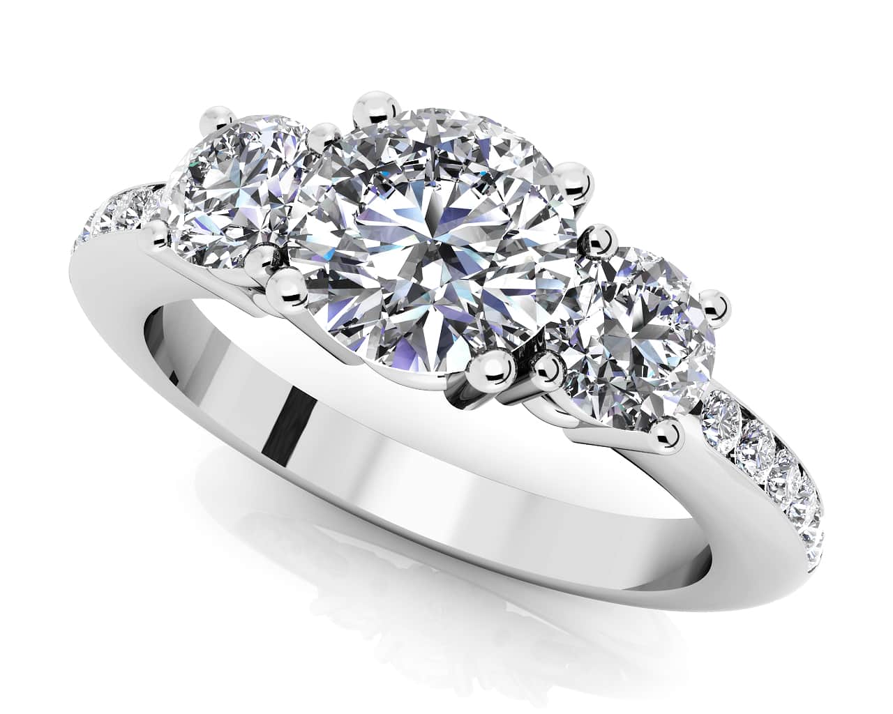 Supreme Diamond Three Stone Diamond Engagement Ring with 2.48 ct. (1.50 ct. center diamond)