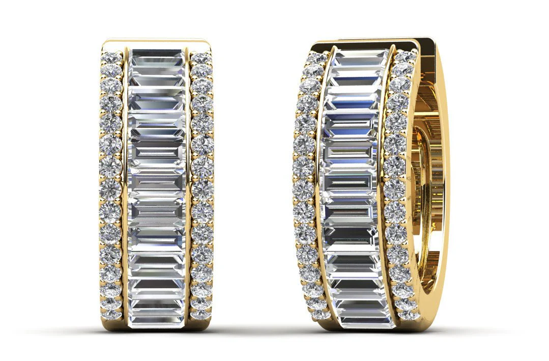 Surrounded Diamonds Baguette Cut Diamond Hoops Diamond  with 4.20 ct.(finished) 3.5x1.5mm, 1.1mm - Image 2