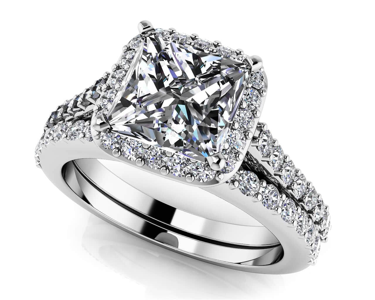 Sweet Romance Princess Cut Diamond Bridal Set Diamond with 2.00 ct. (1.25 ct. center diamond)