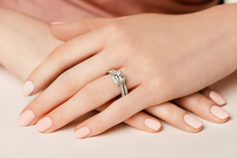 Sweet Romance Princess Cut Lab-Grown Diamond Bridal Set with 1.47 ct. (0.75 ct. center diamond) - Image 5