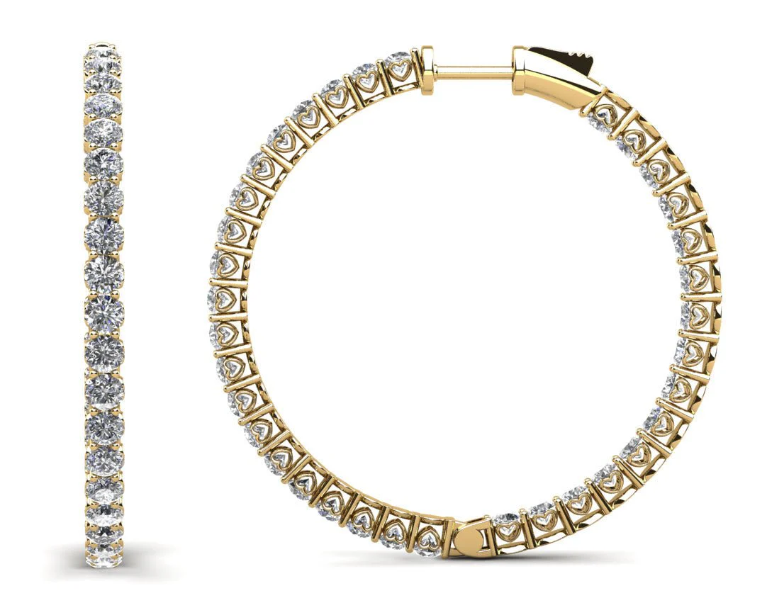 Sweetheart Single Row Inside Out Diamond Hoop Earrings Large Diamond with 3.95 ct.(finished) 2.3mm - Image 2