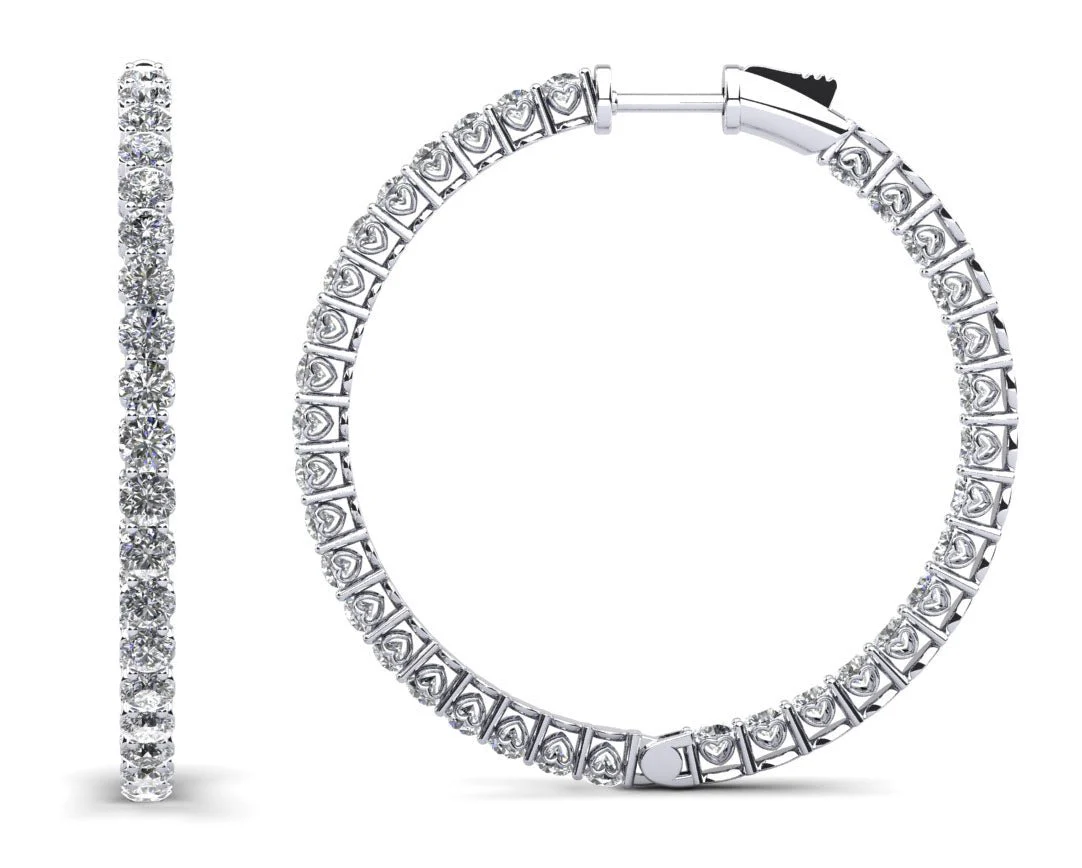 Sweetheart Single Row Inside Out Diamond Hoop Earrings Large Diamond with 7.14 ct.(finished) 3mm