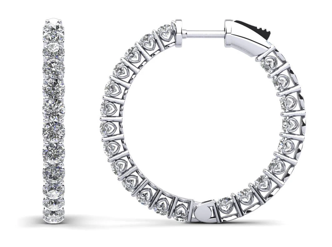 Sweetheart Single Row Inside Out Diamond Hoop Earrings Small Diamond with 3.78 ct.(finished) 2.8mm