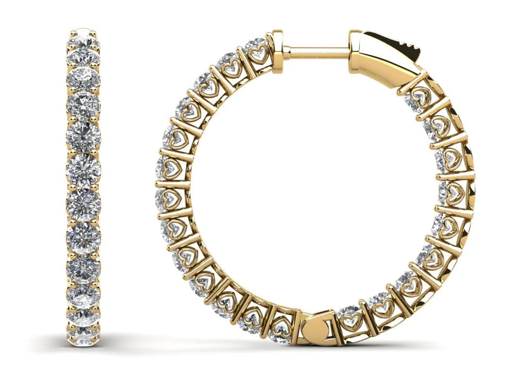 Sweetheart Single Row Inside Out Diamond Hoop Earrings Small Diamond with 3.78 ct.(finished) 2.8mm - Image 2