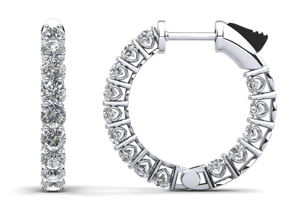 Sweetheart Single Row Inside Out Diamond Hoops Petite Diamond with 2.73 ct.(finished) 3mm