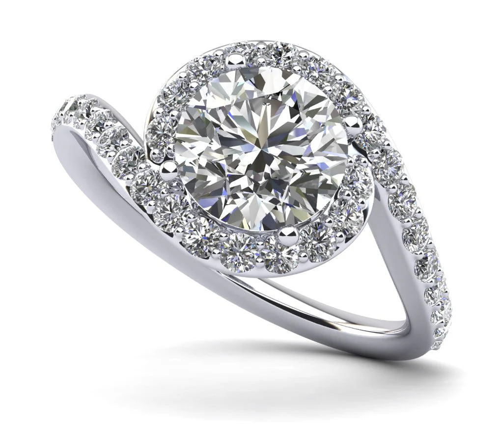 Swirl Halo Diamond Engagement Ring with 2.51 ct. (2.00 ct. center diamond)