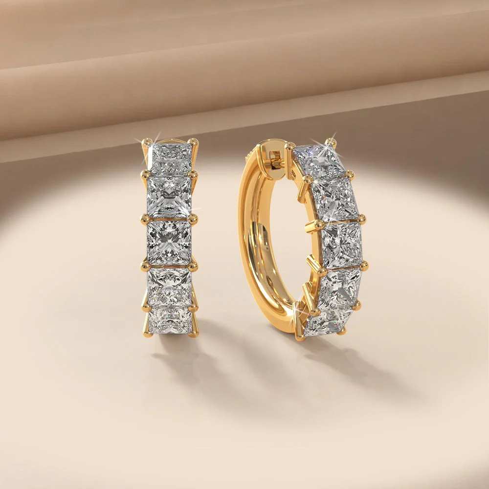 Ten Princess Cut Diamonds Diamond Hoop Earrings with 7.50 ct.(finished) 5mm - Image 4