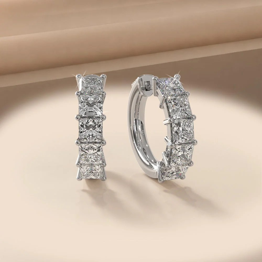 Ten Princess Cut Diamonds Hoop Lab-Grown Diamond Earrings with 4.00 ct.(finished) 4mm - Image 3