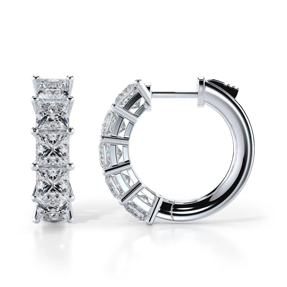 Ten Princess Cut Diamonds Hoop Lab-Grown Diamond Earrings with 5.00 ct.(finished) 4.5mm