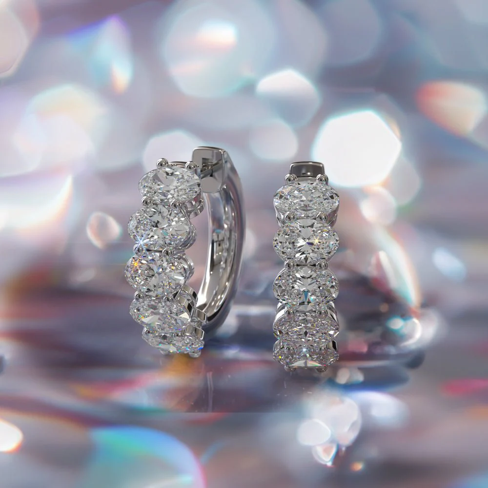 Ten Stone Oval Diamond Hoop Earrings with 3.30 ct.(finished) 5x3mm - Image 3