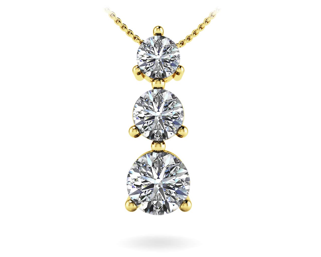 Three Prong 3 Stone Diamond Pendant with 1.25 ct.(finished) 4mm, 4.7mm, 5.5mm - Image 2