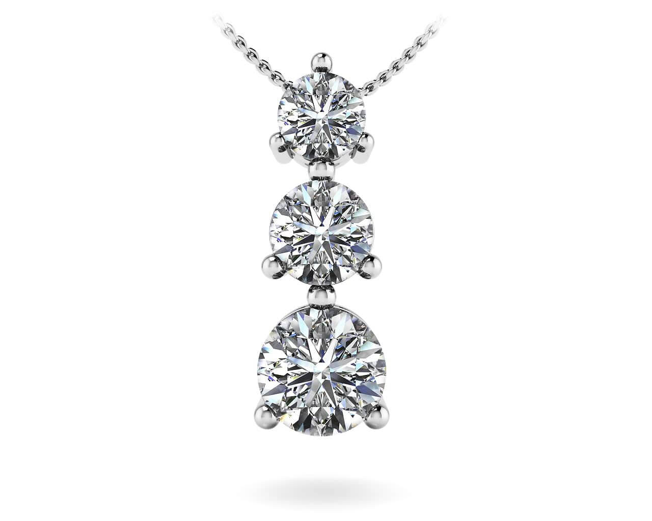 Three Prong 3 Stone Diamond Pendant with 2.08 ct.(finished) 4.4mm, 5.7mm, 6.5mm
