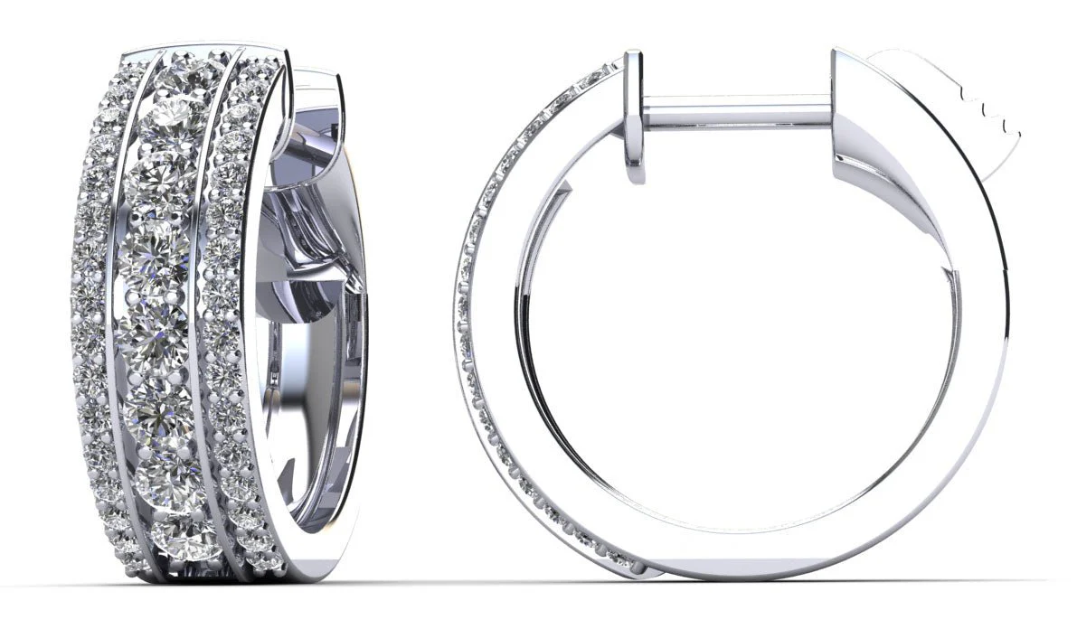 Three Row Brilliant Huggie Lab-Grown Diamond Hoop Earrings with 0.85 ct.(finished) 1mm, 2mm