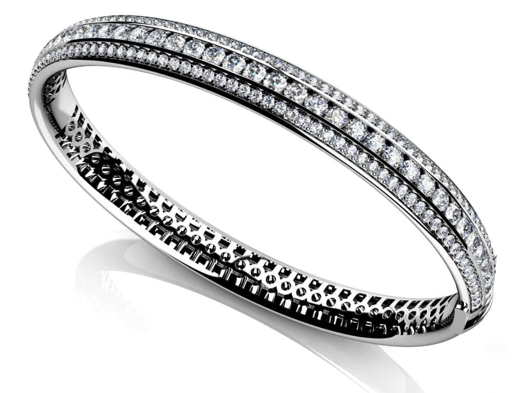 Three Row Channel And Prong Set Lab-Grown Diamond Bangle with 2.97 ct.(finished) 1.3mm, 2.4mm