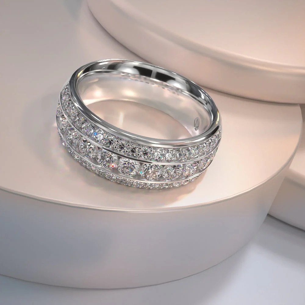 Three Row Channel And Prong Set Diamond Ring with 0.77 ct.(finished) 1.0mm, 2.0mm - Image 6