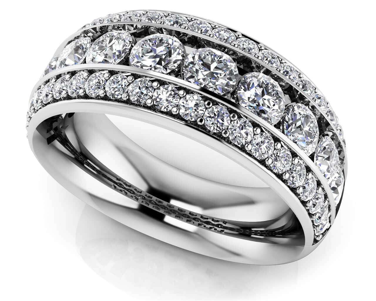 Three Row Channel And Prong Set Diamond Ring with 0.99 ct.(finished) 1.3mm, 2.4mm