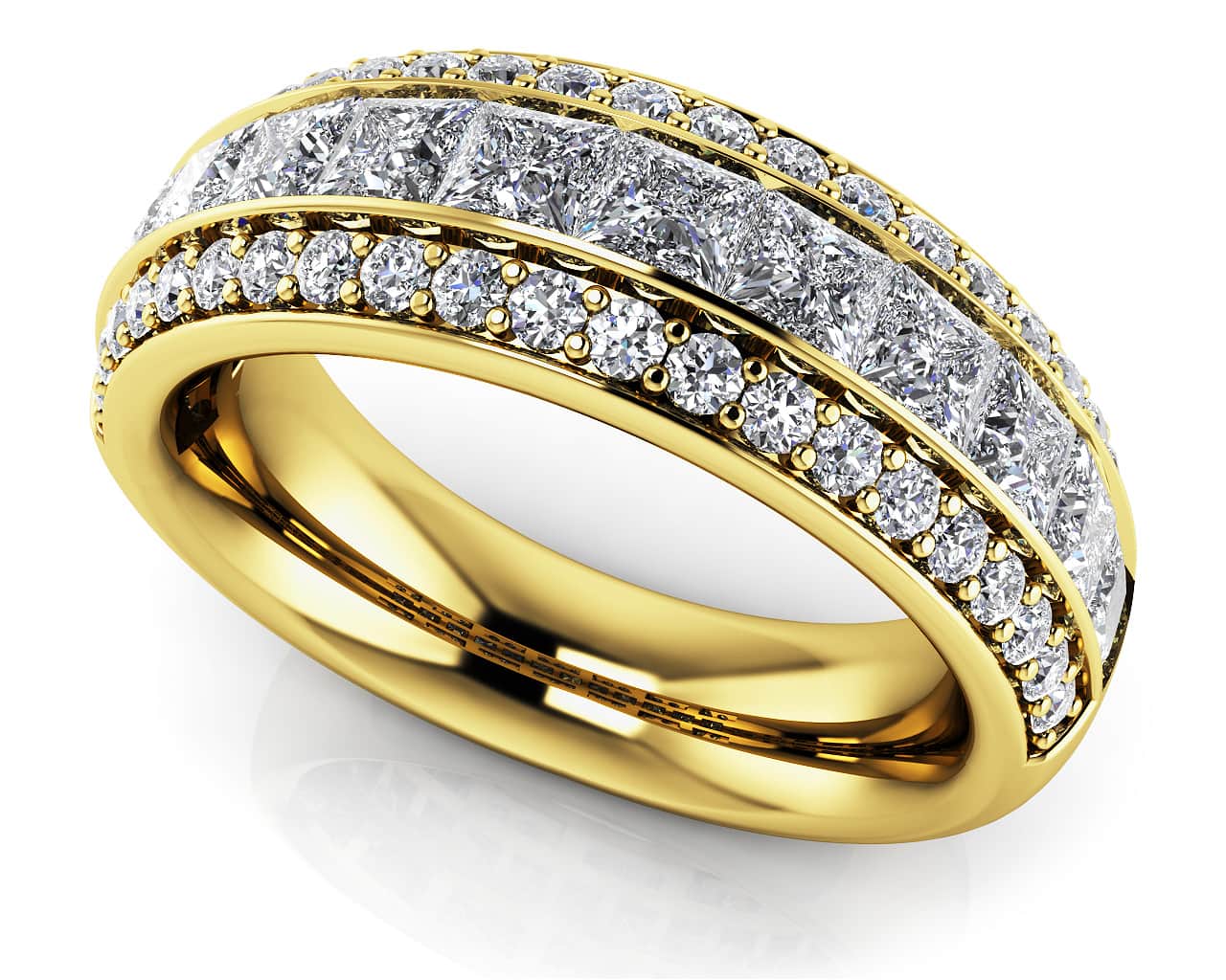 Three Row Princess Cut And Round Diamond Ring  with 1.92 ct.(finished) 1.3mm, 2.75mm - Image 2