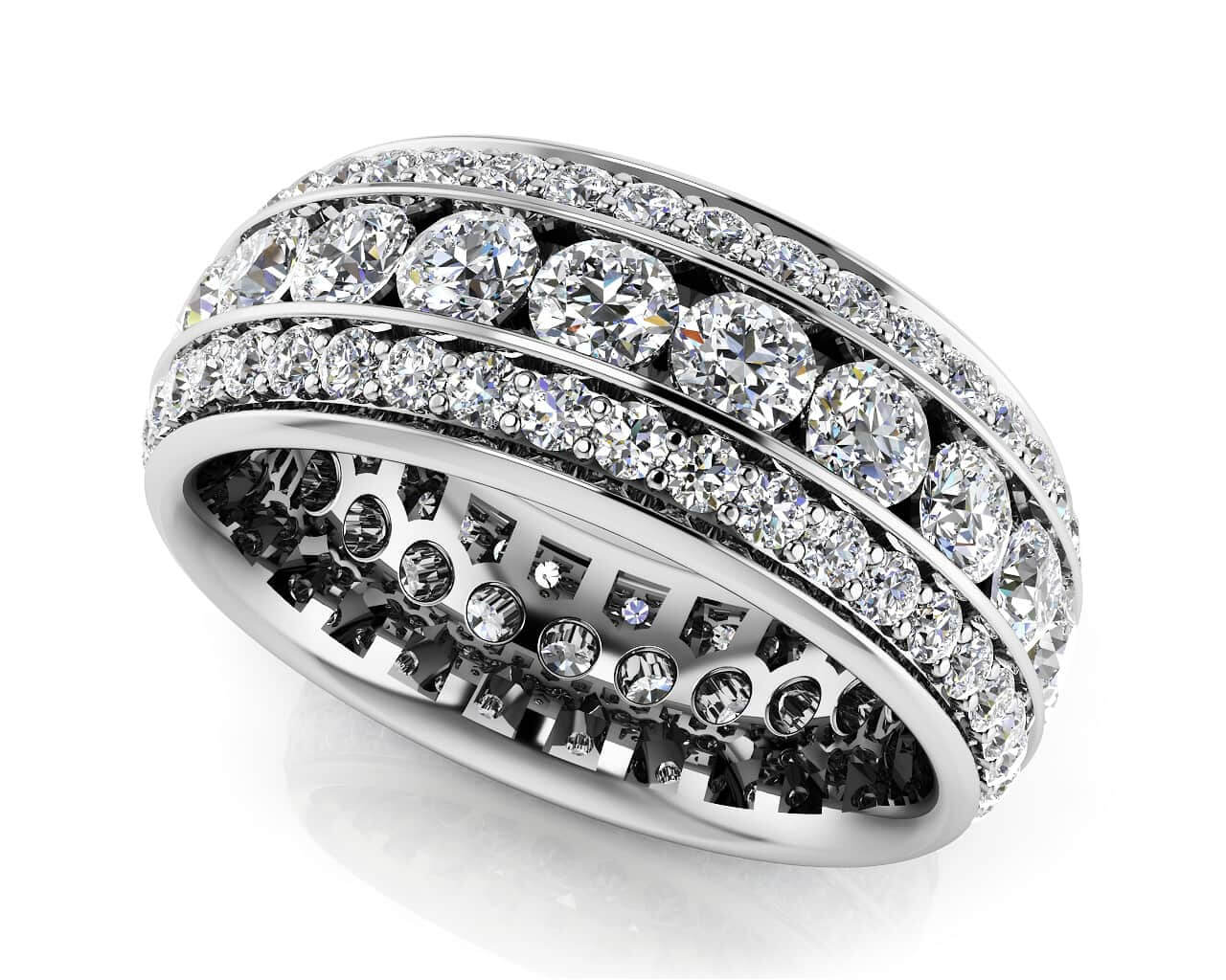 Three Row Round Diamond Eternity Band Diamond with 2.72 ct.(finished) 1.3mm, 2.75mm