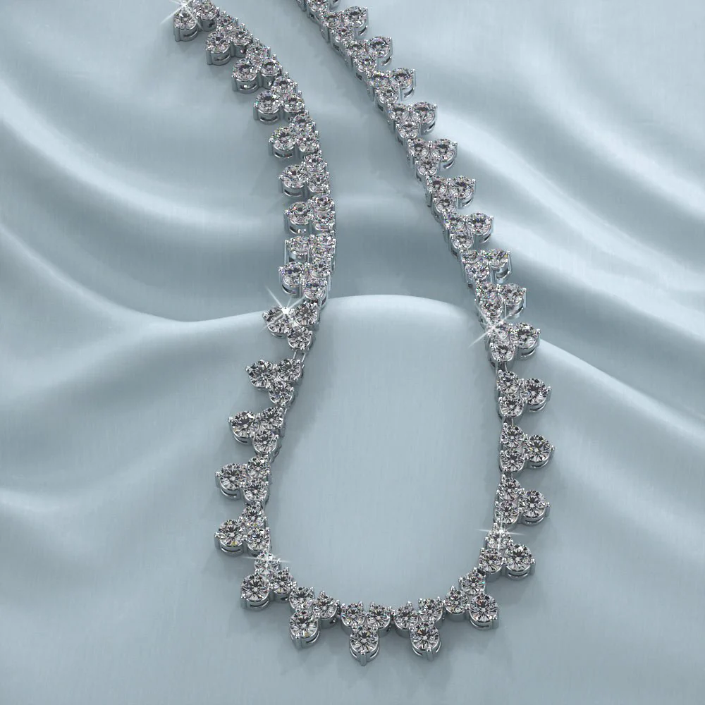Three Stone Brilliant Diamond Tennis Diamond Necklace with 8.18 ct.(finished) 1.8mm, 2.1mm - Image 3
