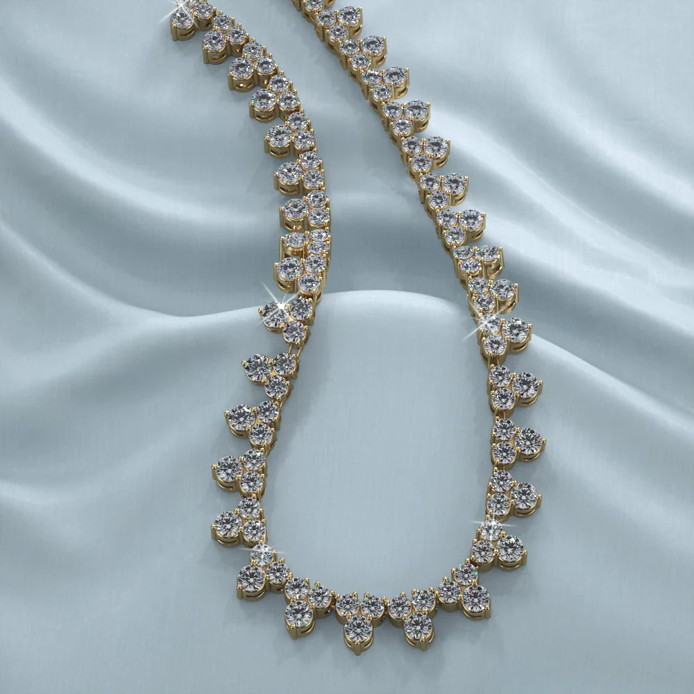 Three Stone Brilliant Diamond Tennis Lab-Grown Diamond Necklace with 8.18 ct.(finished) 1.8mm, 2.1mm - Image 4