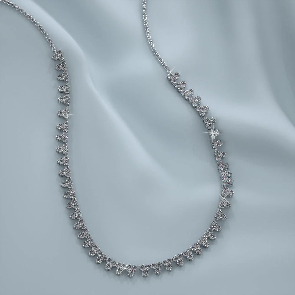 Three Stone Brilliant Tennis Diamond Necklace with 2.96 ct.(finished) 1.8mm, 2.1mm - Image 3