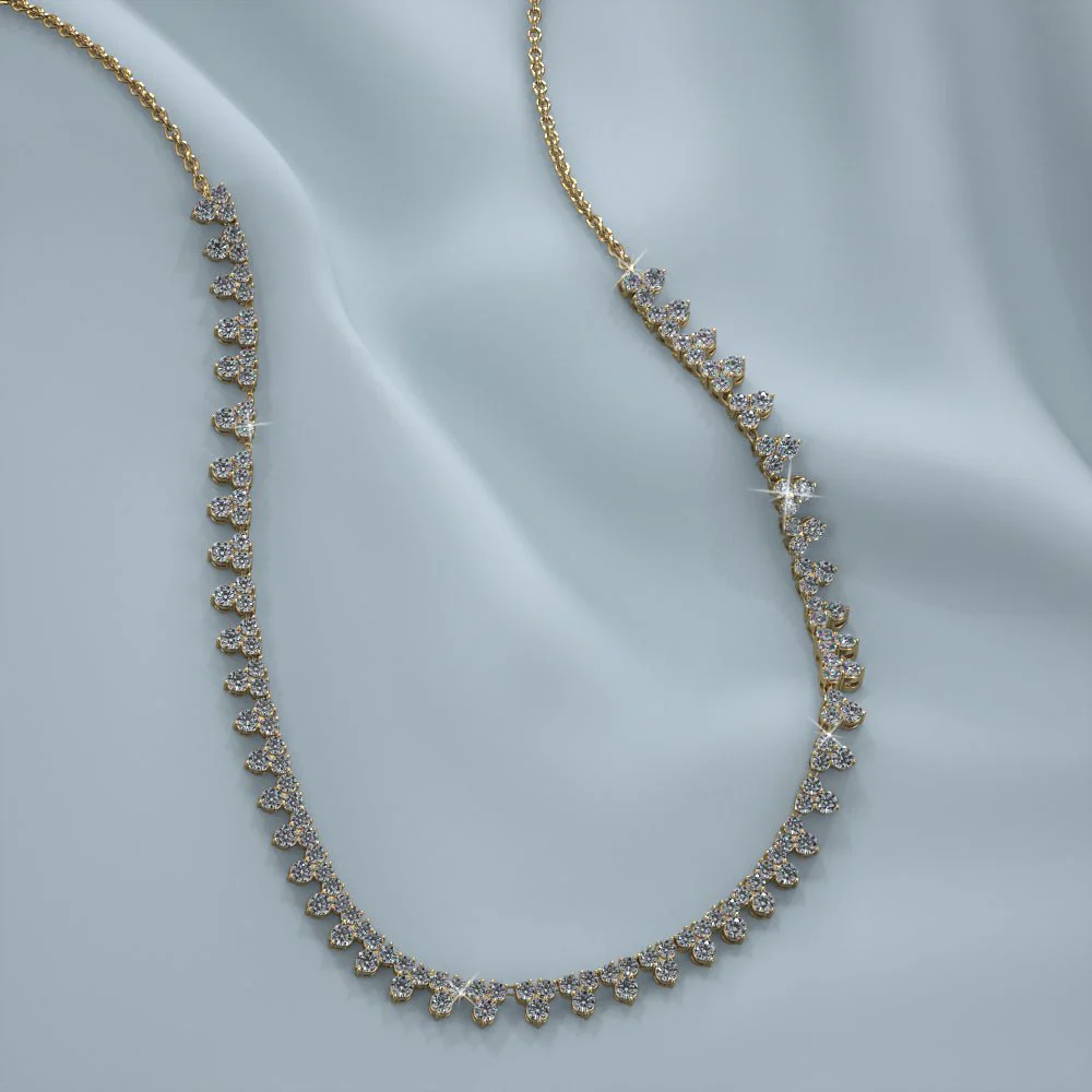 Three Stone Brilliant Tennis Diamond Necklace with 2.96 ct.(finished) 1.8mm, 2.1mm - Image 4