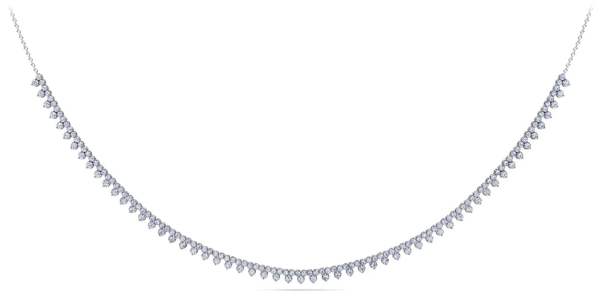 Three Stone Brilliant Tennis Diamond Necklace with 4.96 ct.(finished) 1.8mm, 2.1mm
