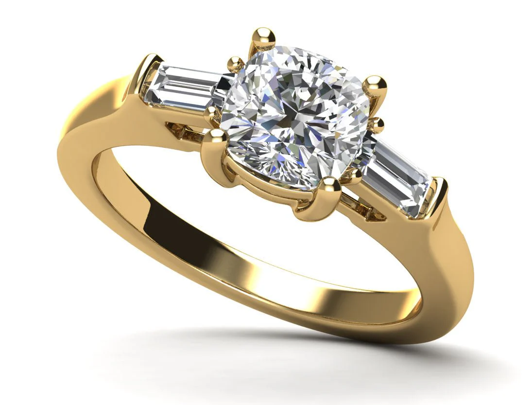 Three Stone Cushion And Baguette Diamond Engagement Ring with 1.68 ct. (1.50 ct. center diamond) - Image 2
