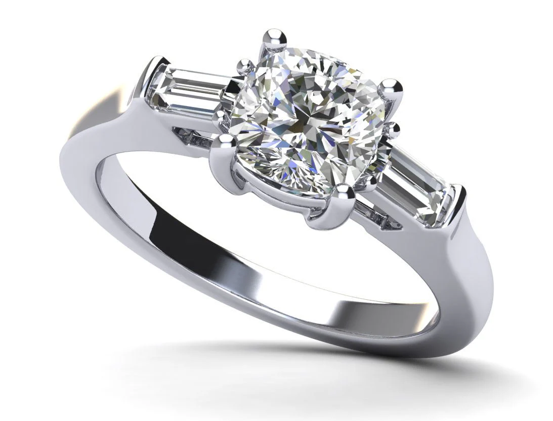 Three Stone Cushion And Baguette Lab-Grown Diamond Engagement Ring with 0.60 ct. (0.50 ct. center diamond)