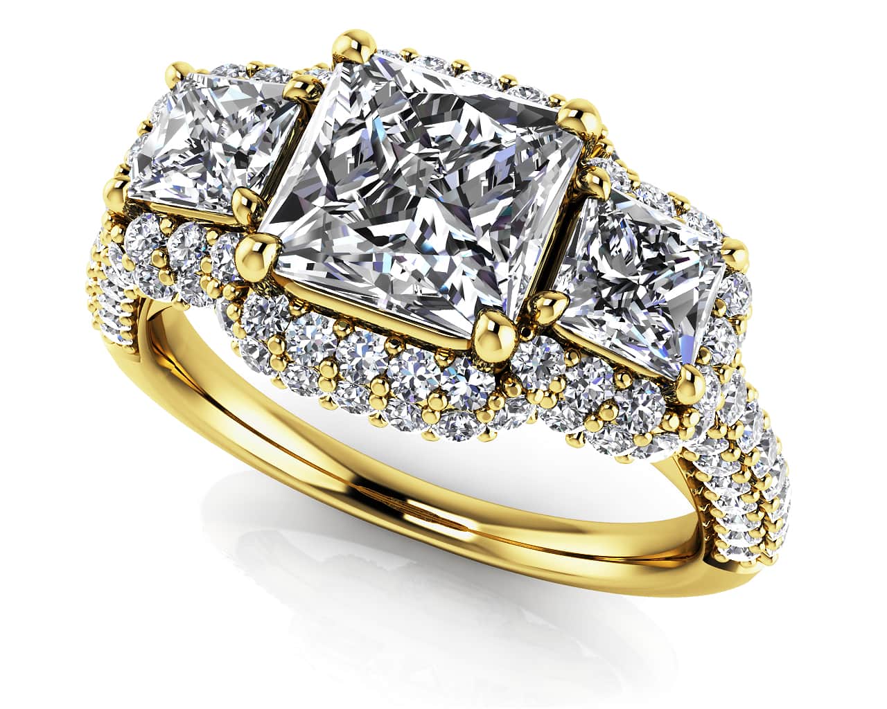 Three Stone Diamond Double Halo Anniversary Diamond Ring with 2.09 ct. (1.00 ct. center diamond) - Image 2