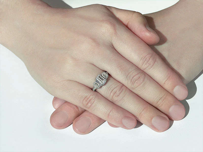 Three Stone Diamond Double Halo Anniversary Lab-Grown Diamond Ring with 2.09 ct. (1.00 ct. center diamond) - Image 3