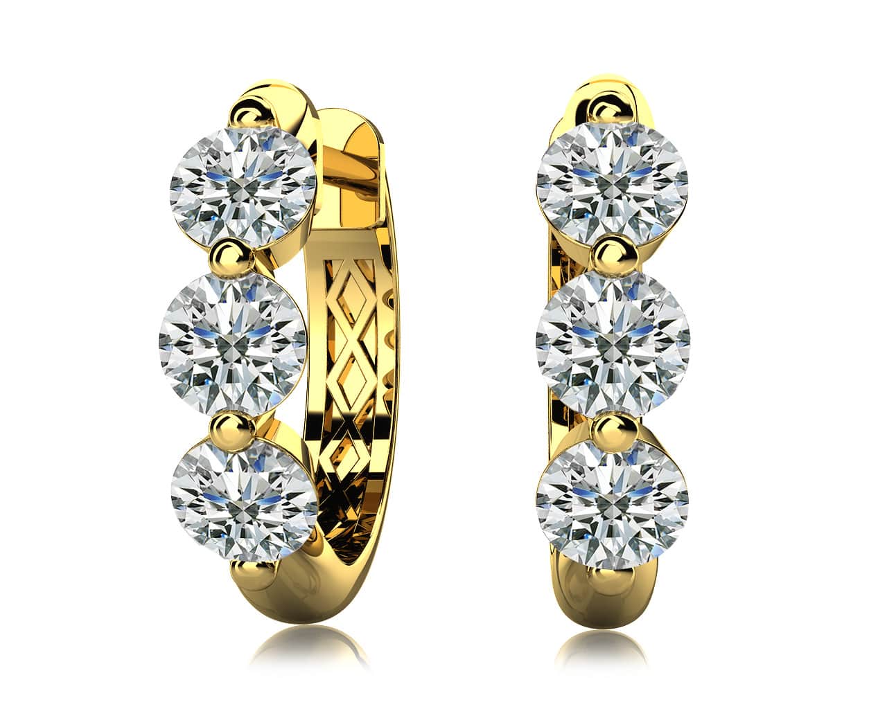 Three Stone Diamond Hoop Earrings with 1.50 ct.(finished) 4mm - Image 2
