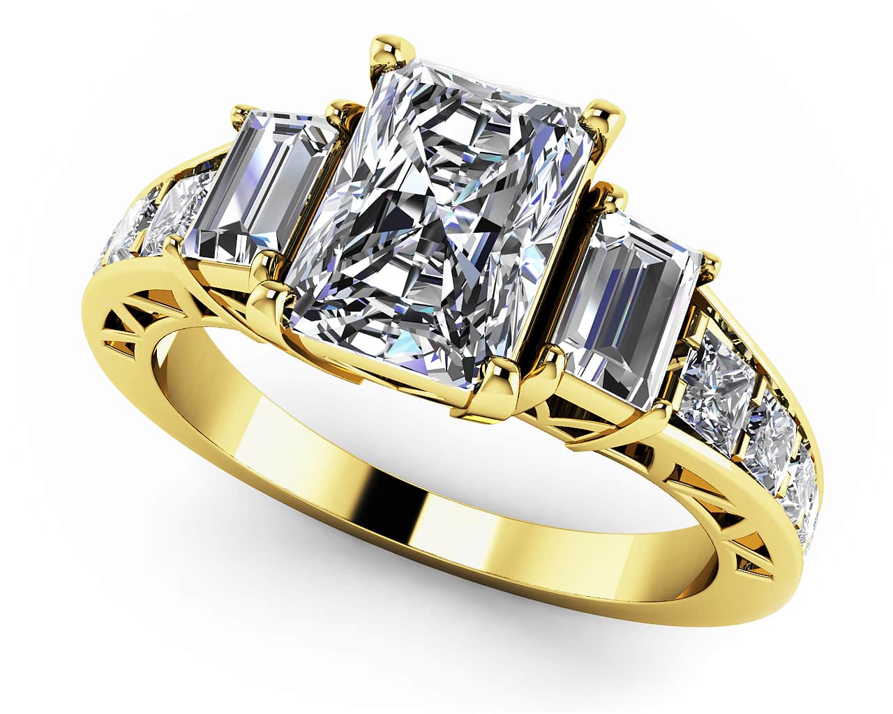Three Stone Emerald And Princess Diamond Engagement Ring with 2.44 ct. (1.50 ct. center diamond) - Image 2