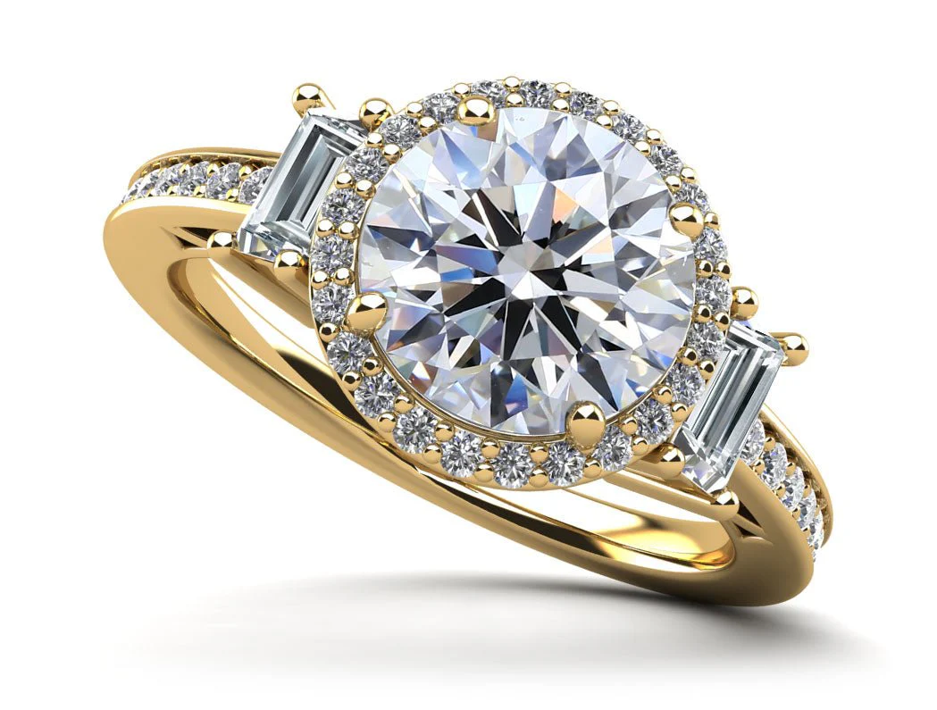 Three Stone Halo with Side Stones Diamond Engagement Ring with 1.00 ct. (0.50 ct. center diamond) - Image 2