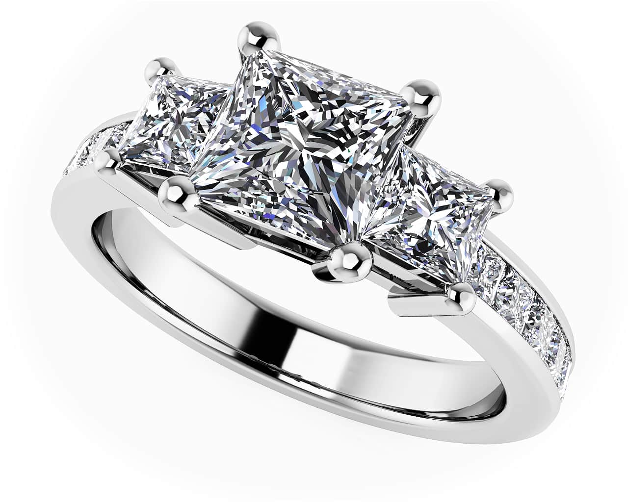 Three Stone Princess Cut Diamonds Diamond Engagement Ring with 1.61 ct. (0.75 ct. center diamond)