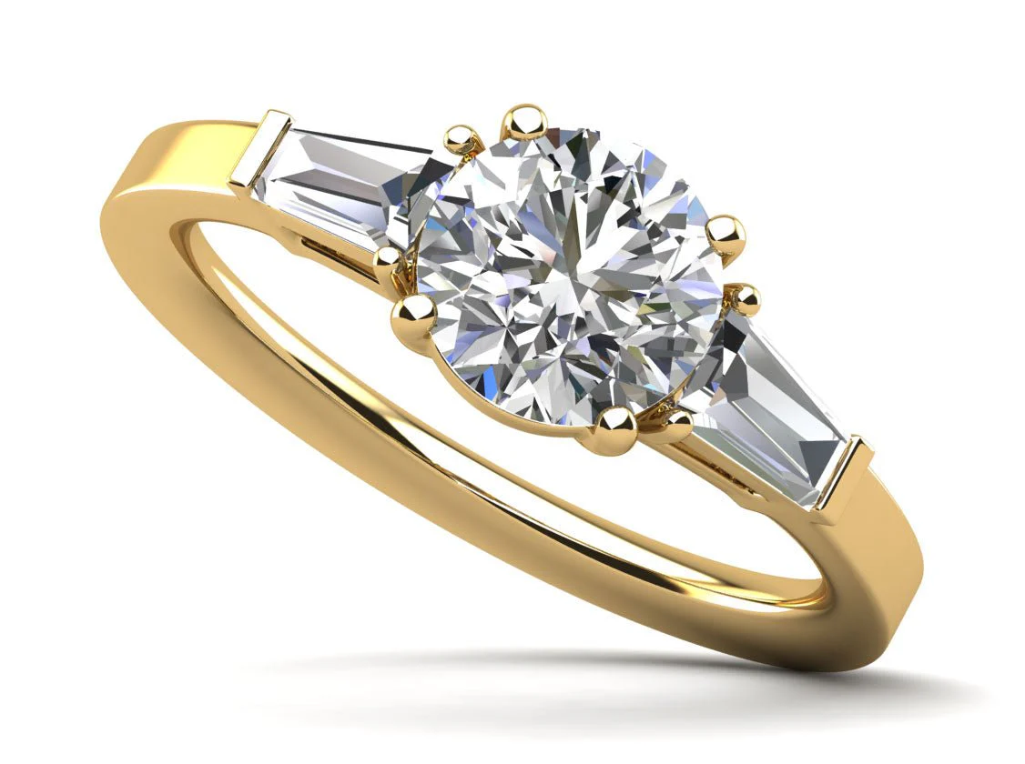 Three Stone Round And Baguette Diamond Engagement Ring with 0.80 ct. (0.50 ct. center diamond) - Image 2