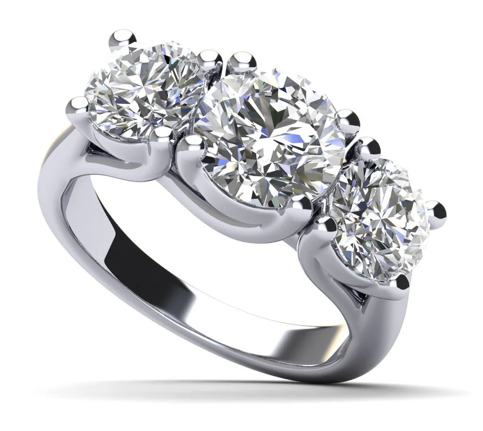 Three Stone Swirl Diamond Engagement Ring with 3.04 ct. (1.50 ct. center diamond)