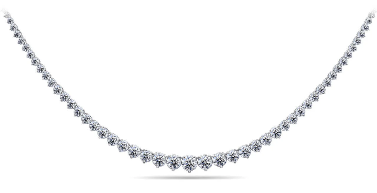 Timeless Three Prong Diamond Tennis Lab-Grown Diamond Necklace with 12.03 ct.(finished)