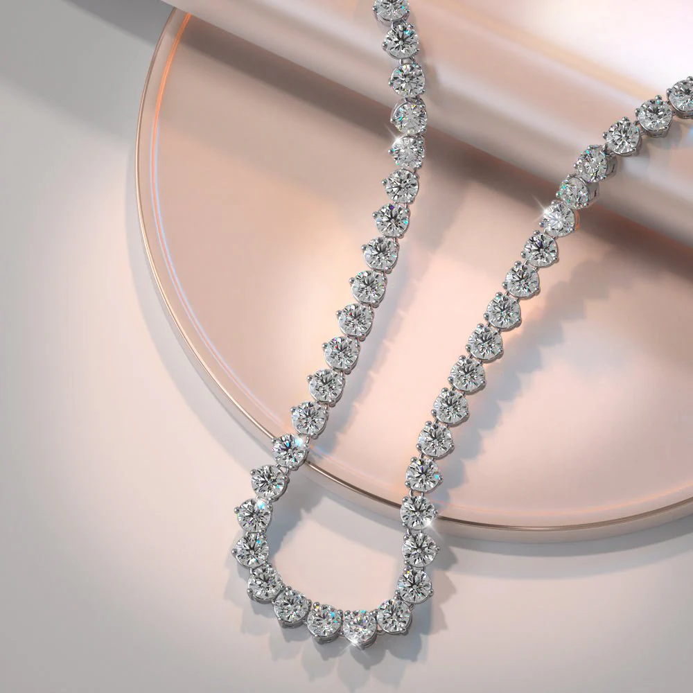 Timeless Three Prong Riviera Diamond Tennis Diamond Necklace with 13.34 ct.(finished) 3mm - Image 3