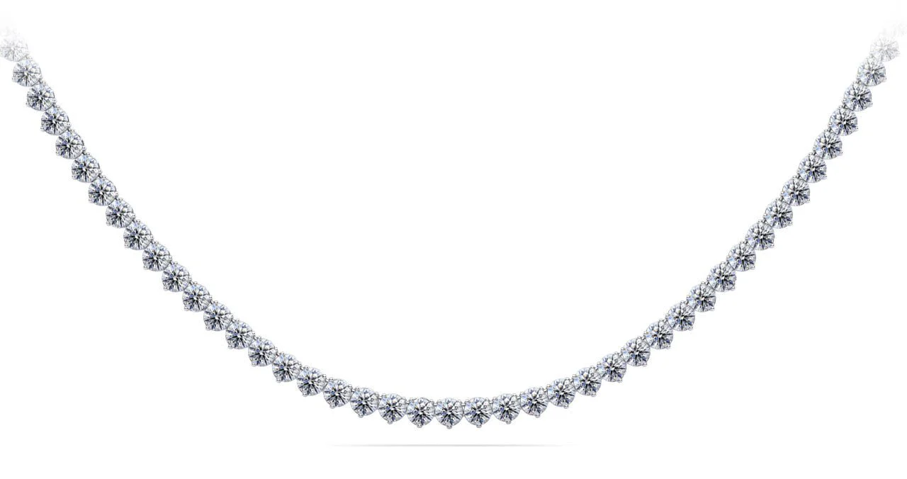 Timeless Three Prong Riviera Diamond Tennis Diamond Necklace with 6.77 ct.(finished) 2.2mm
