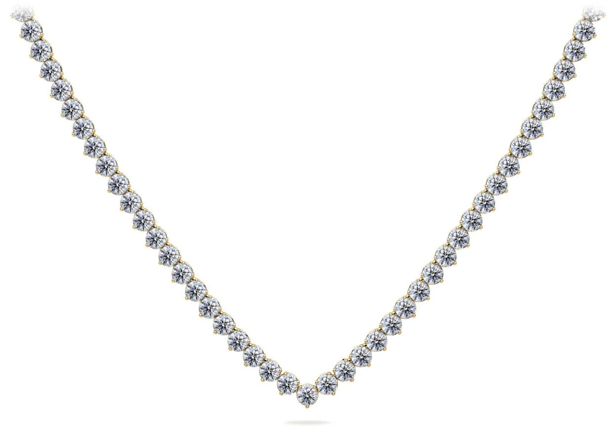 Timeless Three Prong Riviera V Neck Diamond Necklace with 14.52 ct.(finished) 3.2mm - Image 2