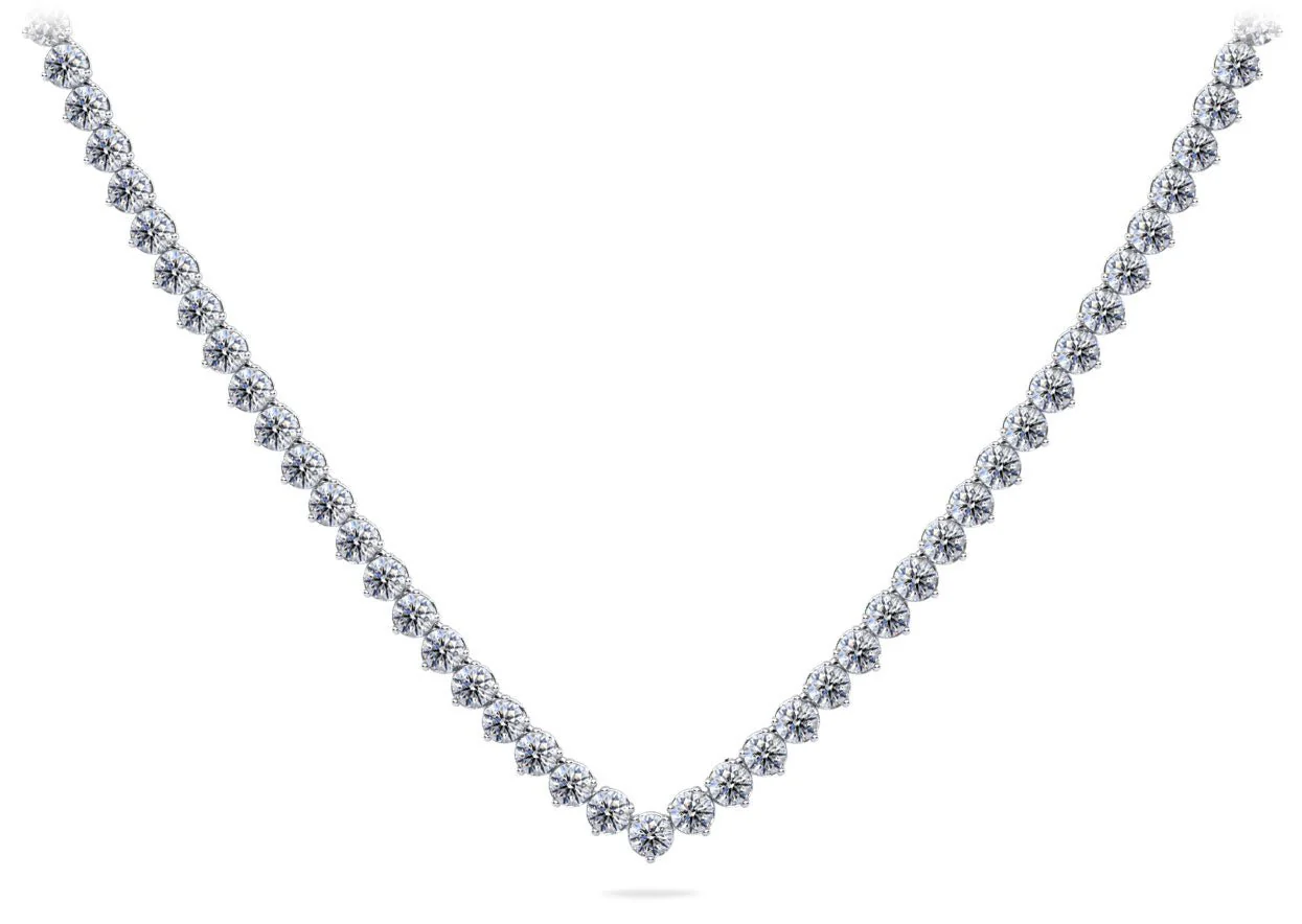 Timeless Three Prong Riviera V Neck Diamond Necklace with 22.25 ct.(finished) 3.9mm