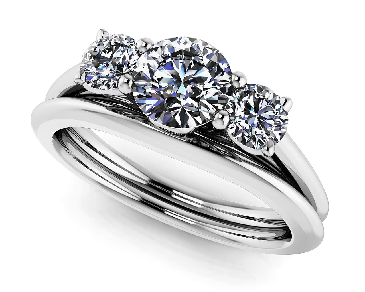 Timeless Three Stone Wedding Set Diamond with 0.82 ct. (0.50 ct. center diamond)