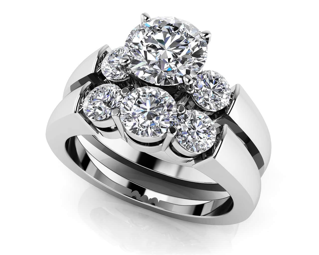 Triple Diamond Bridal Set Set Diamond with 2.88 ct. (2.00 ct. center diamond)