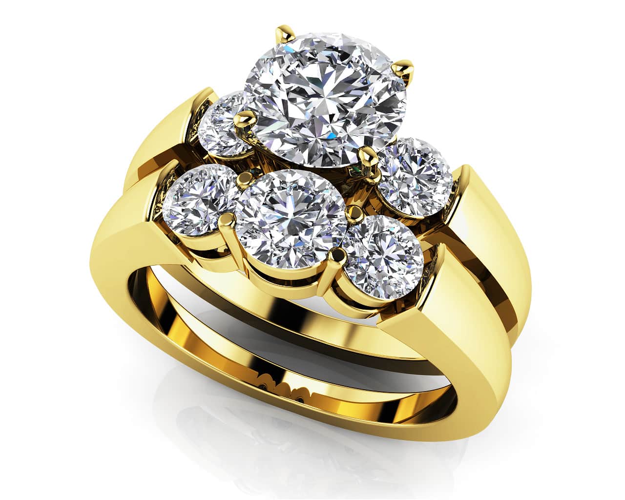 Triple Diamond Bridal Set Set Lab-Grown Diamond  with 2.88 ct. (2.00 ct. center diamond) - Image 2