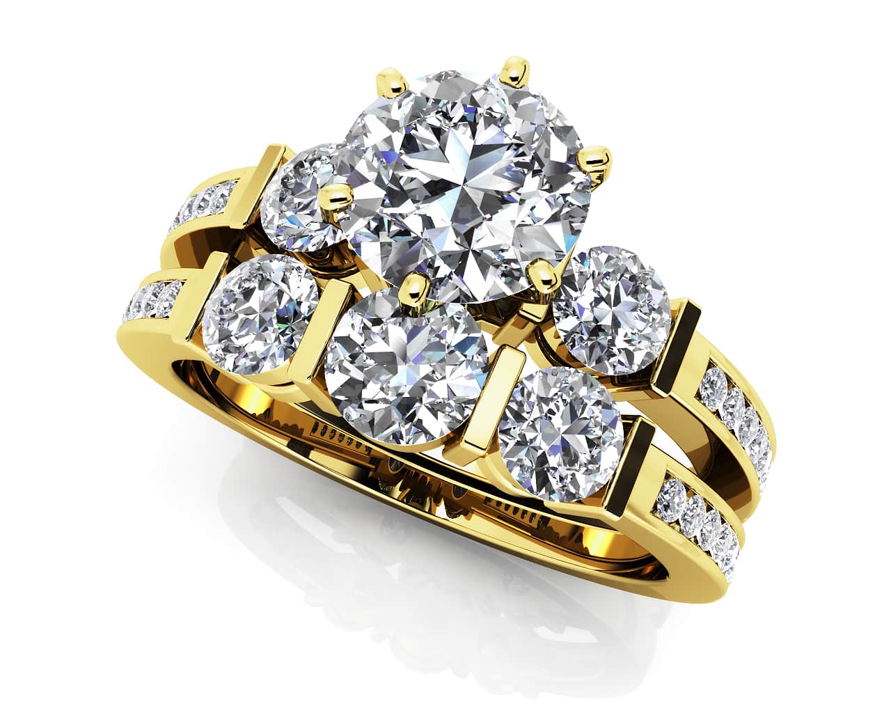 Triple Diamond Channel Bridal Set Diamond  with 2.89 ct. (2.00 ct. center diamond) - Image 2