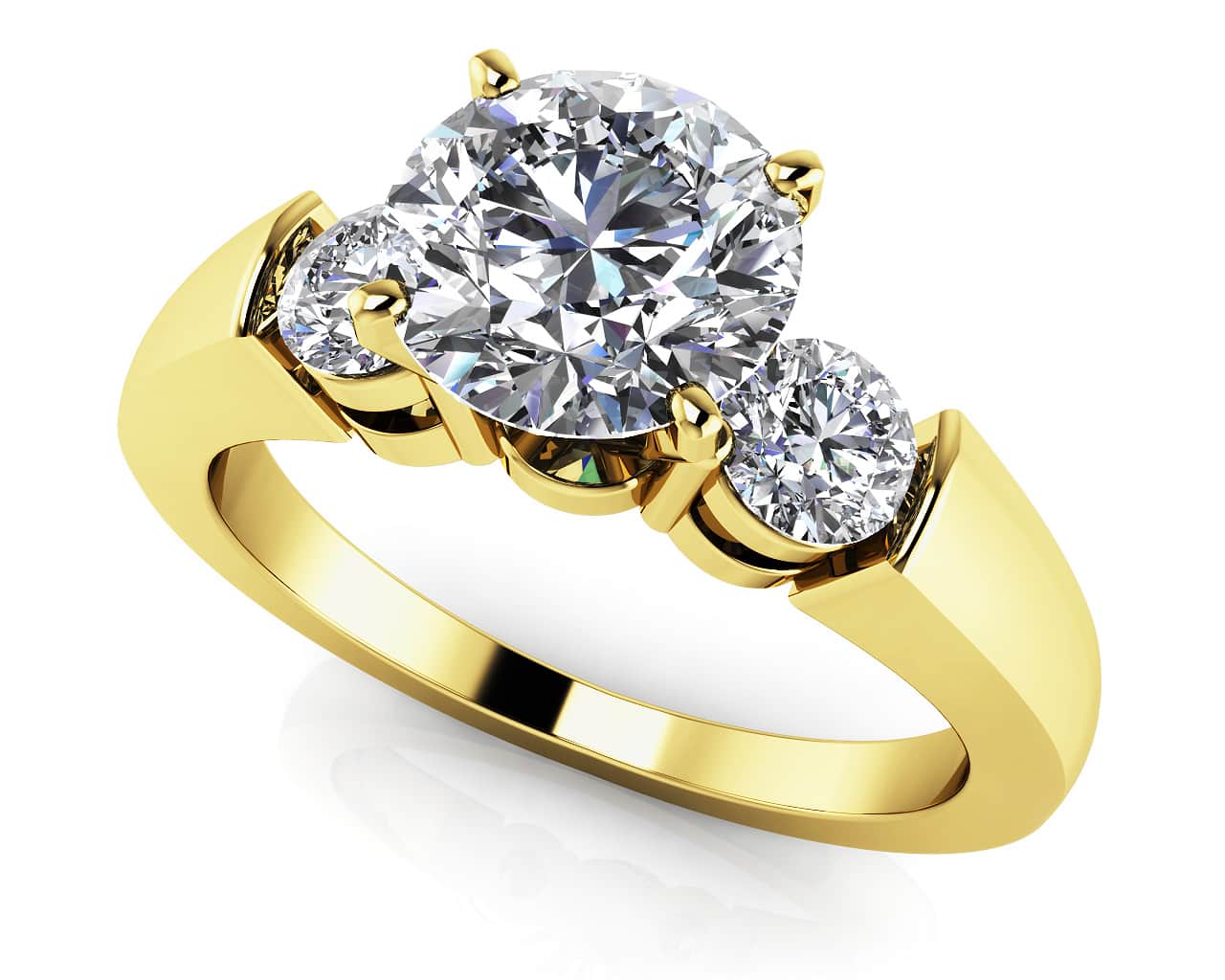 Triple Diamond Engagement Ring with 0.80 ct. (0.50 ct. center diamond) - Image 2