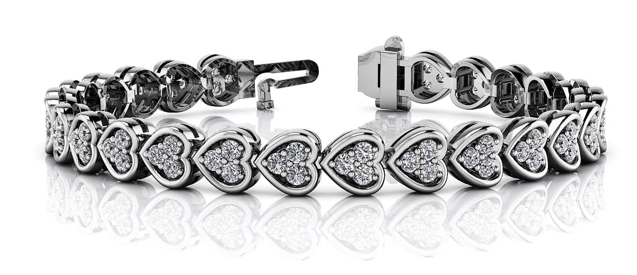 Triple Diamond Love Heart Diamond Bracelet with 2.77 ct.(finished) 2mm - Image 3
