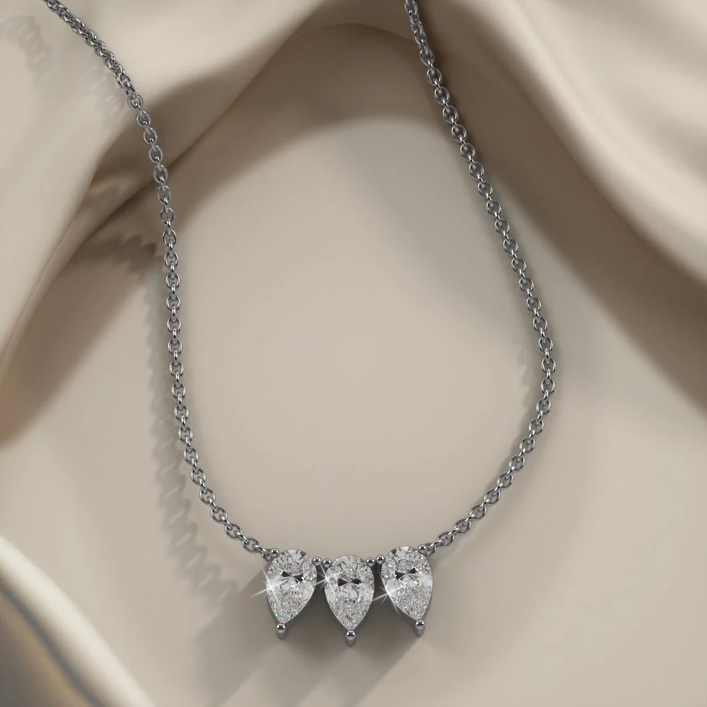 Triple Pear Shape Diamond Necklace Lab-Grown Diamond with 0.90 ct.(finished) 6x4mm - Image 3