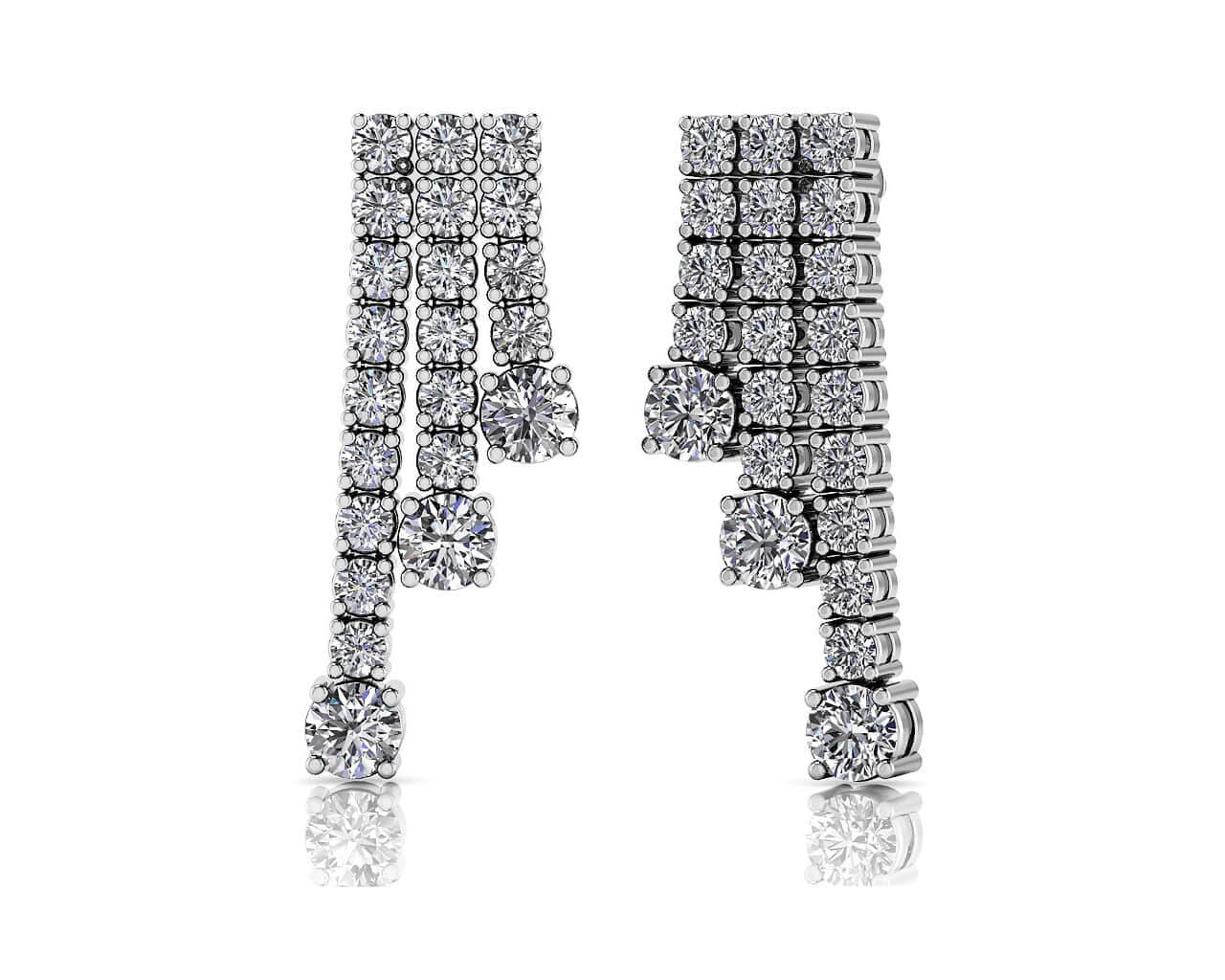 Triple Strand Diamond Dangle Drop Diamond Earrings with 2.21 ct.(finished) 2mm, 3.5mm